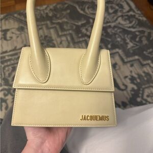 Jacquemus Cream Mini Top-Handle Le Chiquito Bag with Gold Logo
